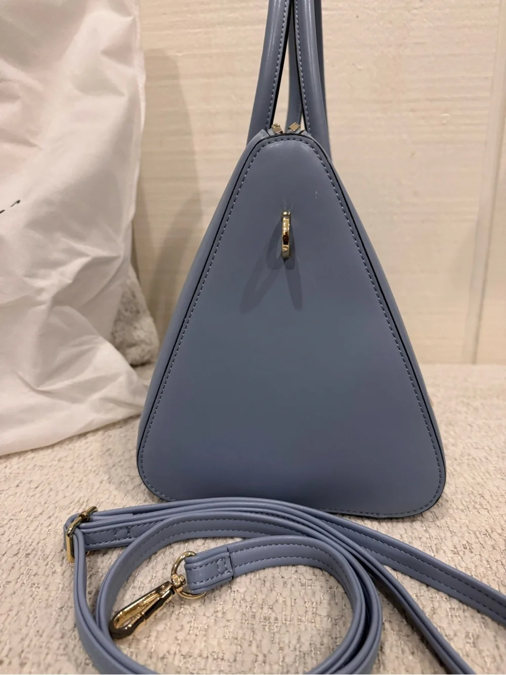 Italian Blue Leather Top-Handle Satchel with Detachable Strap